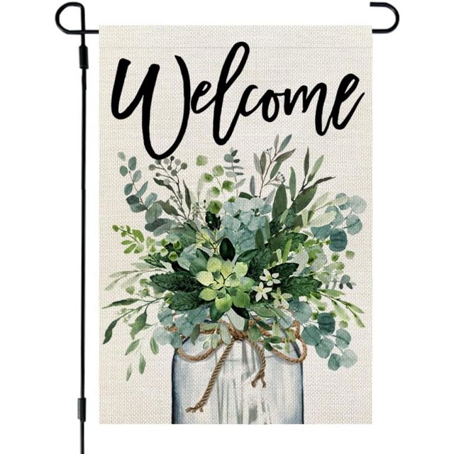 Spring Eucalyptus Mason Jar Garden Flag 12x18 Inch Double Sided Welcome Burlap Small Yard Flag Green Floral Design Perfect for Welcoming Guests in Style