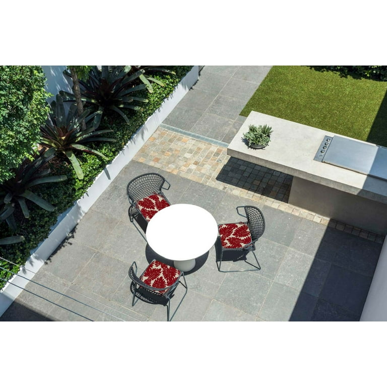 FBTS Prime Outdoor Seat Pads 18x19 Inch Set of 4 Patio Seat Cushions with Ties Square Red Leaves Chair Cushions