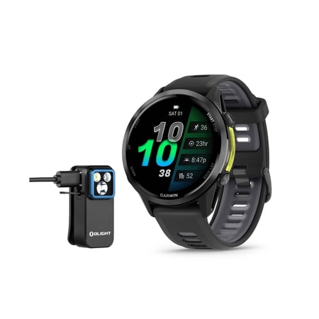 Garmin Forerunner 570 - 42mm Slate Gray with Translucent Black/Black Band with Oclip Rechargeable Clip-On with White and Red Light (Black) Bundle (2 Items)