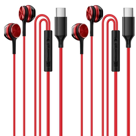 2PACK Usb C Headphones Wired,AILKIN Magnetic Type C Wired Earphones in-Ear with Mic Microphone Noise Canceling Type C Earbuds for Android Compatible with iPhone 15/16/17 Headphones Wired,Red
