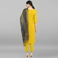 thumbnail image 4 of Janasya Indian Round Neck 3/4 Sleeve Gold Print Mustard Poly Crepe Kurta With Pant And Dupatta For Women, 4 of 7