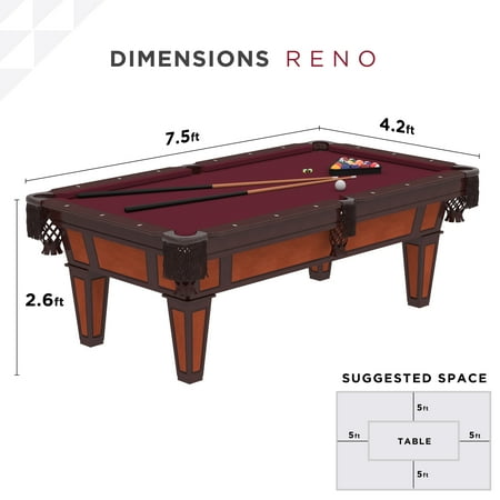 Fat Cat Reno 7.5' Billiard Table with Play Package - Burgundy