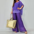 thumbnail image 6 of Quixlent 2 Pcs/Set Women T-shirt Pants Set Loose Round Neck Bat Sleeve Shiny Sequin Top High Waist Wide Leg Double-layers Trousers Casual Daily Outfit, 6 of 8