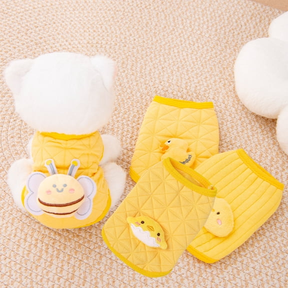 Winter Thermal Dog Coat Sleeveless Small Dog Jacket Yellow Polyester 35x25cm Windproof Water-Repellent Zipper Closure Lightweight Warm Pet Wear