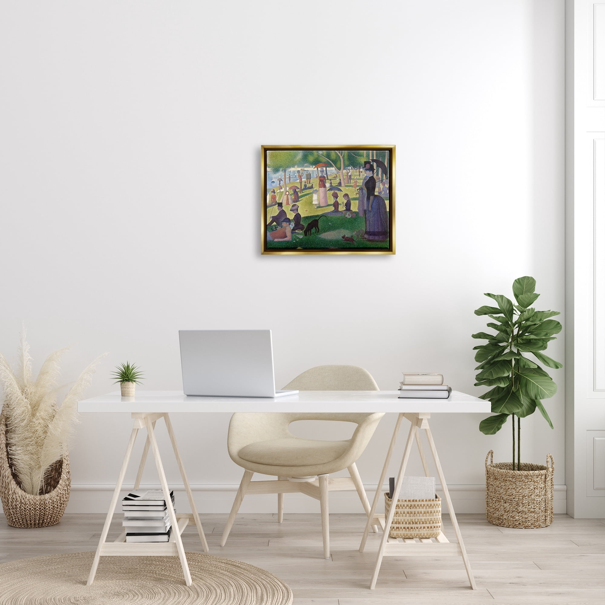 Stupell Industries Sunday on La Grande Jatte Georges Seurat Classic Painting Painting Metallic Gold Floating Framed Canvas Print Wall Art, Design by one1000paintings