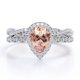 thumbnail image 1 of JeenMata Conj. Boda Halo Pavé Cruzado Filigrana Art Déco Morganita y Moissanita Almendra 1,5 ct, Melocotón, Baño Oro Blanco 18 K sobre Plata, 1 of 6