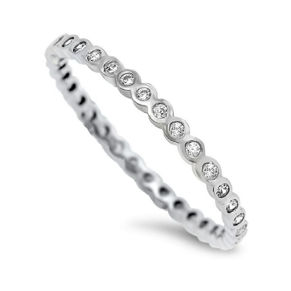 Rhodium Rounded Stackable Eternity Cubic Zirconia Ring Sterling Silver 925