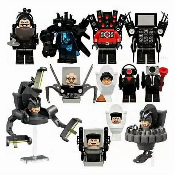 12-Piece Toilet Man Toy Building Block Set, Titan Speaker/Monitor Man/TV Man/Photographer Building Block Action Figure, Fan Collection Game Model Toy, Children's Gift