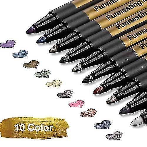 Metallic Marker Pens, Funnasting Set Of 10 Assorted Colours Painting Pens Art Marker For Card Making, Scrapbooking