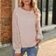 thumbnail image 2 of Suéter de mujer con cuello redondo, manga larga, calado y tejido gofre para otoño-invierno, color rosa amarillento, talla L, 2 of 6