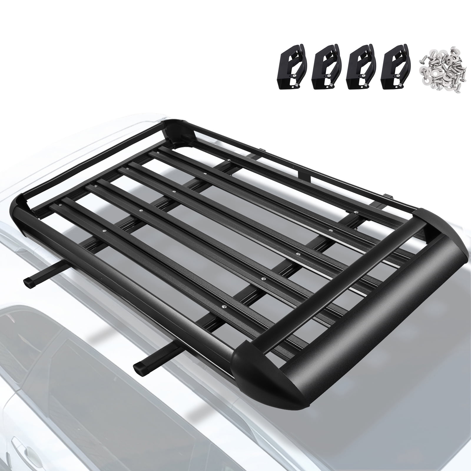 KFFKFF Universal 50.4 x 36.4 Inch Roof Cargo Basket, Aluminum Roof-Mounted Luggage Rack with Bars XL-B for Cars, SUVs, and Travel Essentials