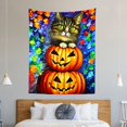 thumbnail image 1 of Tapiz de Tela con estampado de calabaza, calavera y bruja, decoración de pared para el hogar, sala de estar, dormitorio, Fondo de Halloween, 1 of 4