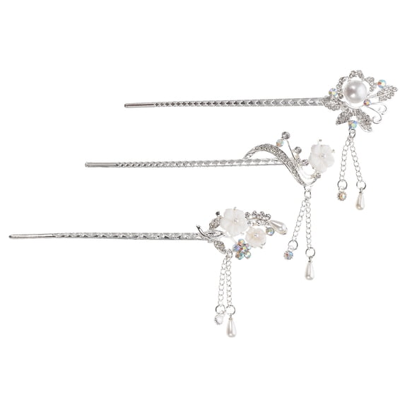 Niceauty 3Pcs Chignon Pin Hair Sticks for Buns Hair Styling Accessory Silver
