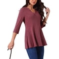 thumbnail image 4 of INSPIRE CHIC Blusas Básicas de Manga 3/4 con Cuello en V para Mujeres, Ajuste Suelto, XL Rojo Vino, 4 of 5