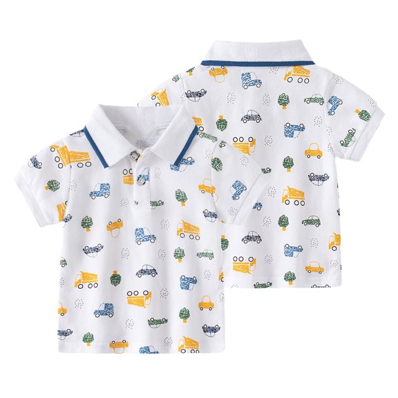 KYAIGUO Toddler Boys Short Sleeves T-Shirt Kids Summer Lapel Button Cotton Tee Shirt Baby Casual Cartoon Shirt Blouses for 2-10Y