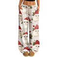 thumbnail image 2 of Womens Holiday Pants Christmas Print Fleece Lined Wide Leg Sweatpants Elastic Drawstring Waist Loose Straight Trousers, 2 of 5
