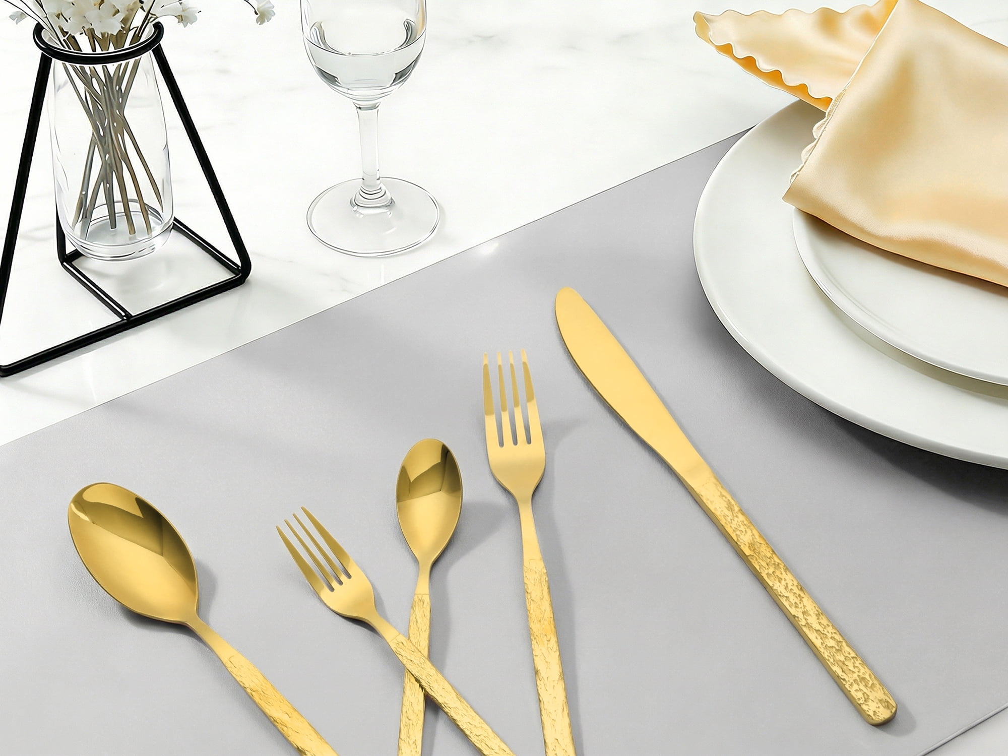 Unique Bargains Stainless Steel Mirror Polished Flatware Set for Kitchen Gold 30pcs