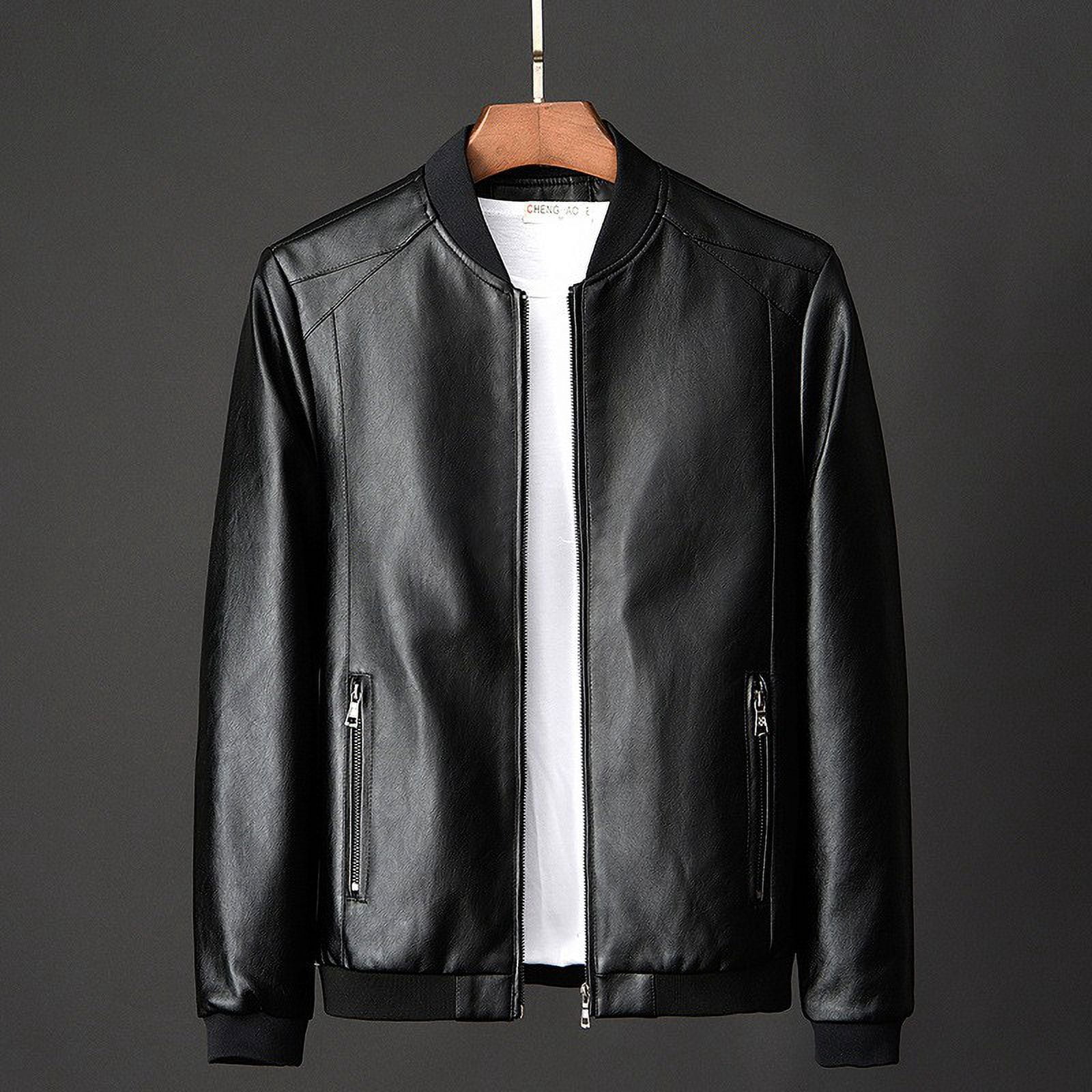 Baberdicy Faux Leather Jacket Mens Casual Baseball Collar Coat Leather Coat, Classic Windproof Outwear Black Xl