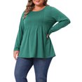 thumbnail image 4 of Agnes Orinda Women's Plus Size T-Shirt Pleated Crew Neck Long Sleeve Soft Casual Tunic Blouse 4X Green, 4 of 6