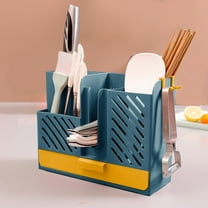 Chopstick Barrel, Wall-Mounted Kitchen Utensil Storage, Spoon Fork Rack, Blue Plastic, Hollow Design, Removable Easy to Clean, Space-saving