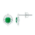 thumbnail image 3 of Rosec Jewels Nature Inspired Petal Stud Earrings for Women, Emerald and Diamond Stud Earrings, 18K White Gold, 3 of 8