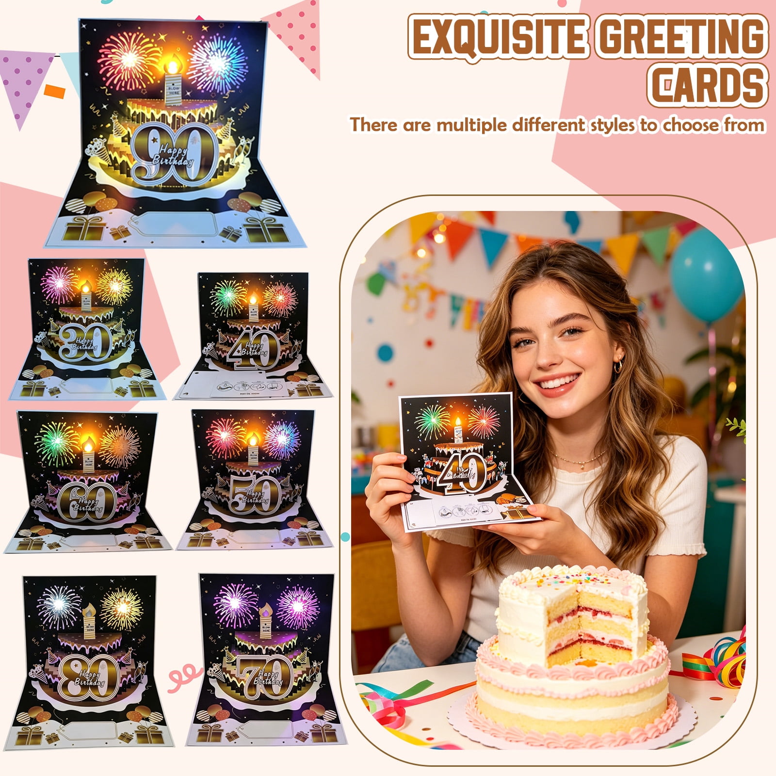 3D Pop Up Birthday Card, Light And Music 30Th Birthday Cake Card, 1 Pack For Milestone Birthday Celebration Gift