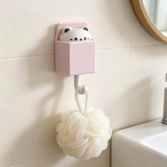 Retractable Wall Hook with Kawaii Peeking Cat Design, No Drill Decorative Hook for Keys Towels in Bathroom Kitchen