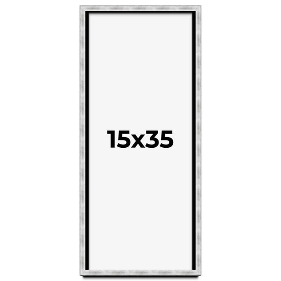 15x35 Frame Brushed Silver Solid Wood Picture Frame | 0.75 Inch Moulding Width | Rabbet Depth 0.75