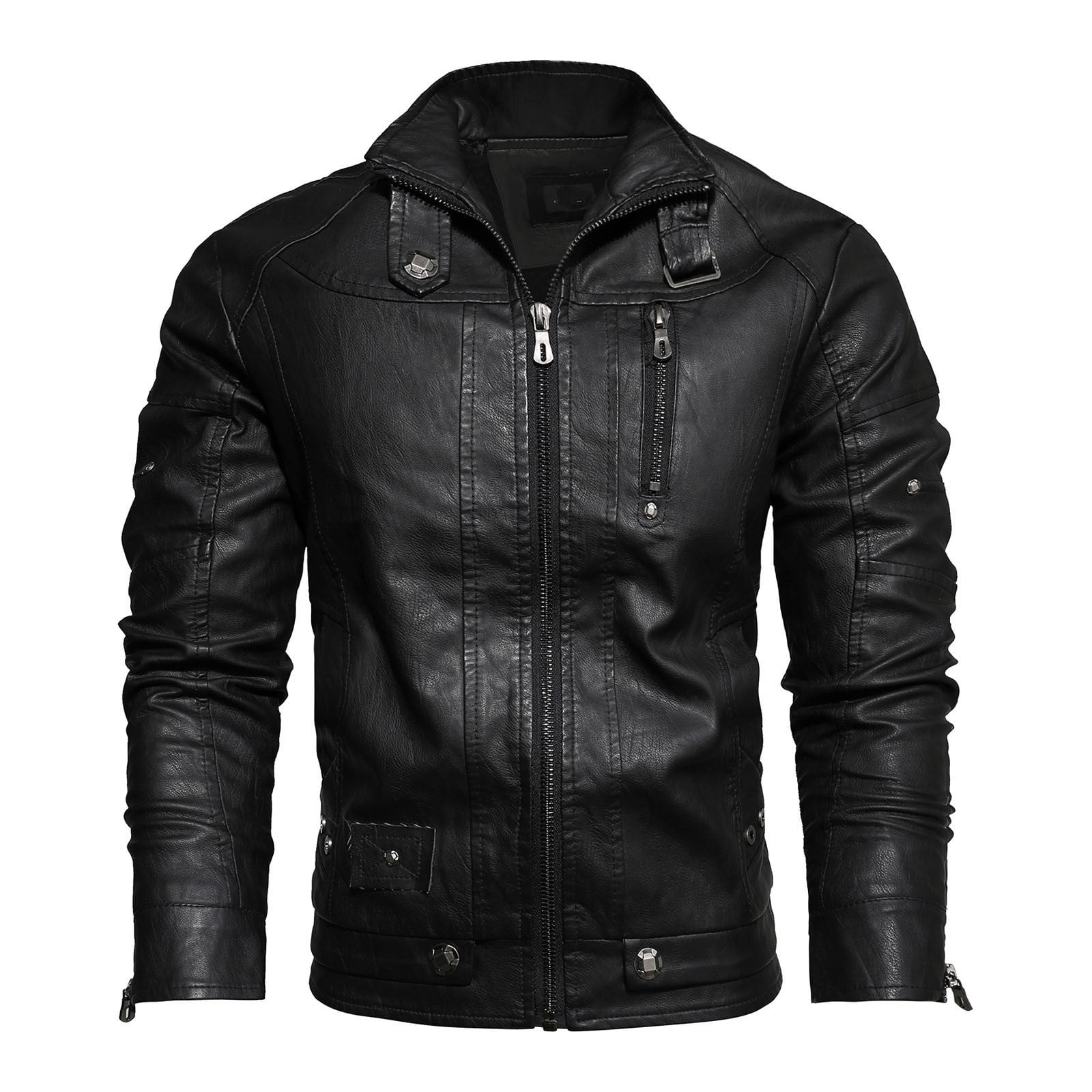 Men's Vintage Zipper Leather Motorcycle Biker Jacket Coat Winter Slim ...