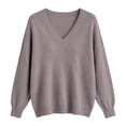 thumbnail image 5 of Basic Sweaters Women Fall Long Sleeve V Neck Tops Casual Lightweight Knit Warm Pullover Sweater Light Brown M, 5 of 8