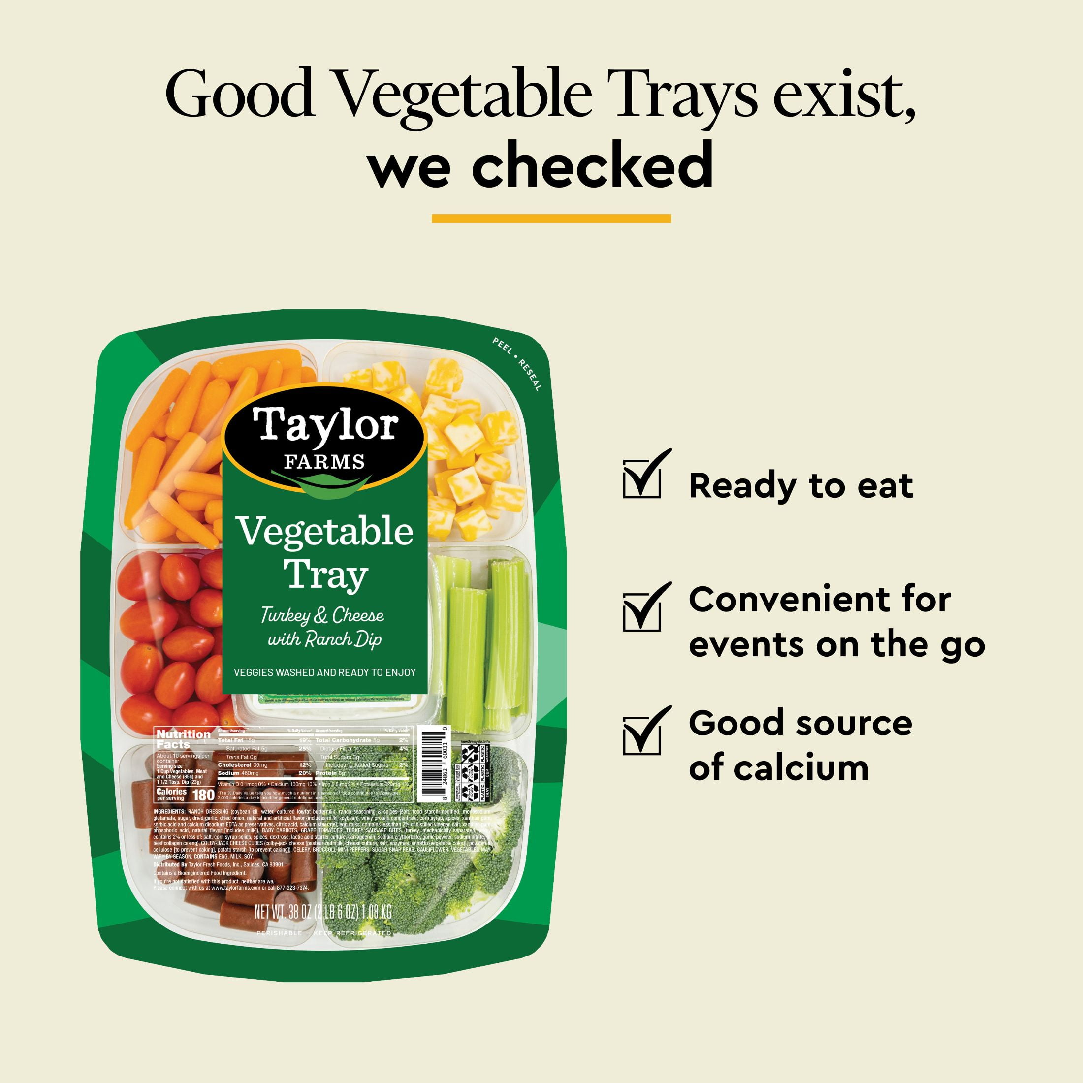 Taylor Farms Turkey & Cheese Vegetable Tray with Ranch Dip, 38 oz Tray
