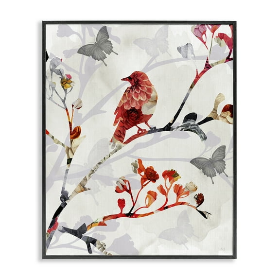 Stupell Industries Patterned Birds on Branches Landscape & Nature Painting Black Framed Art Print Wall Art, 11 x 14
