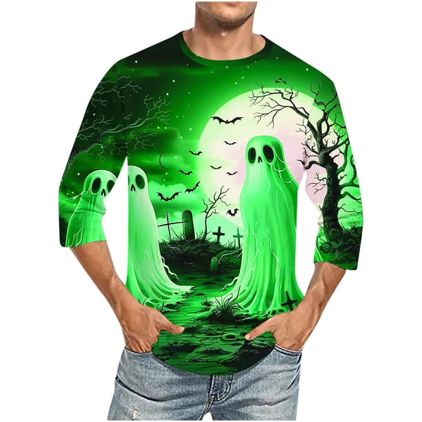 Camisas de Manga Larga para Hombres Imprimir Blusa de Manga Corta de Cuello Redondo, Camisas de Lino para Hombres