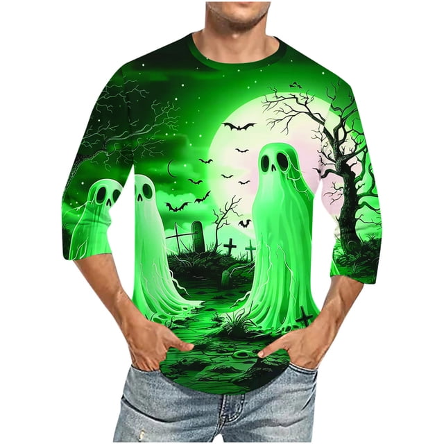Camisas de Manga Larga para Hombres Imprimir Blusa de Manga Corta de Cuello Redondo, Camisas de Lino para Hombres