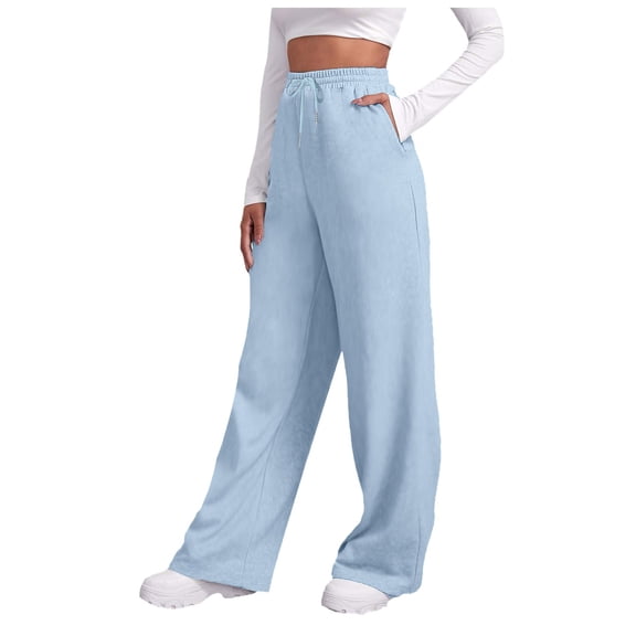felwors Wide Leg Sweatpants Women Baggy Athletic High Waisted Workout Sweatpants Joggers with Pockets Lounge Pants Light Blue, L