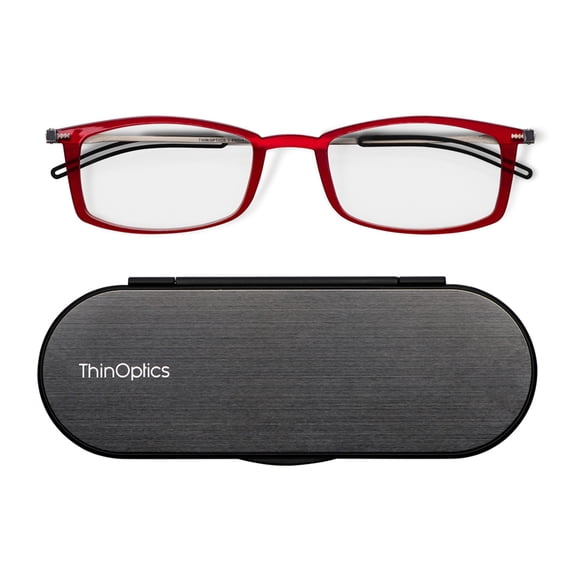 ThinOptics FrontPage collection - Brooklyn Red 1.5 Glasses with Milano Black Case