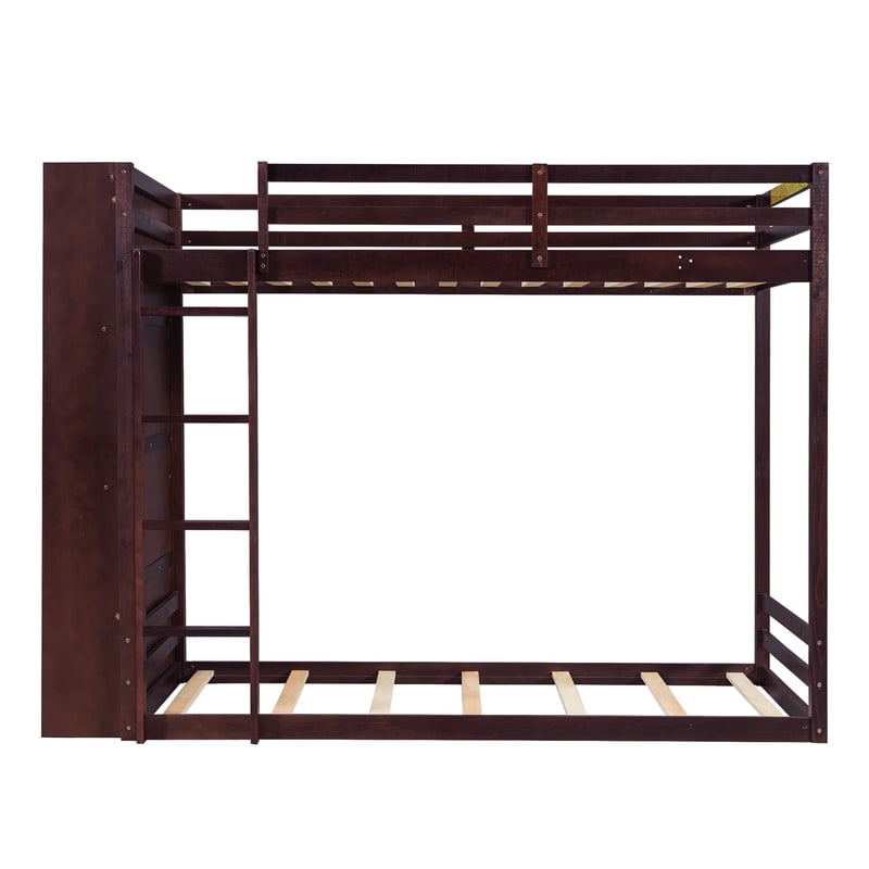 Twin-Over-Twin Size Teens Storage Bunk Bed with Drawers & Shelves, Kids Bed Frame with Built-In Ladder & LED Light Strip
