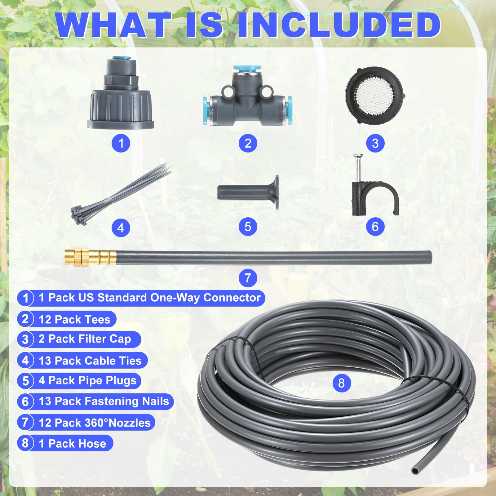 Uxcell 1-Set Drip Irrigation System, 50Ft 1/4" Hose Garden Watering Misting System with 12pcs 360° Adjustable Copper Nozzles