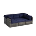 thumbnail image 3 of 5 Outdoor Patio Daybed With Canopy & Side Table. Strong All-weather , Fully Welded Steel. Large Washable Cushions. - Breathable Fabric. Effortless Movement Curved Back. Gray , Dark Blue Seats 6, 3 of 6