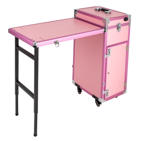 Miumaeov Rolling Manicure Table Nail Desk Travel Train Case Cosmetic Trolley Cart Storage Organizer