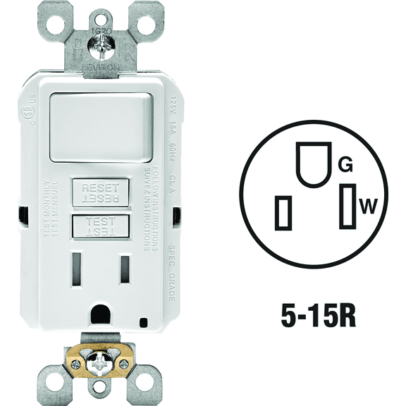 Leviton Tamper-Resistant GFCI Receptacle in White — UL Listed for US Residential Electrical Code Compliance, Drop-in NEC-Standard Wiring