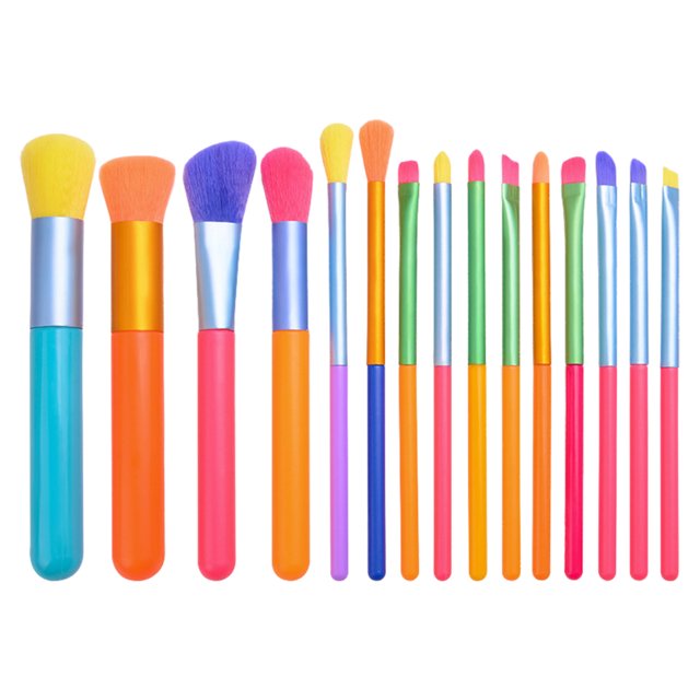 Juego de 15 brochas de maquillaje profesionales, de pelo sintético, para base de maquillaje, sombra de ojos y polvos, de colores.