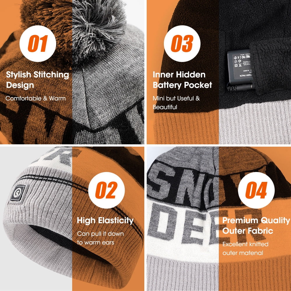 Savior Gray Heated Warm Beanie Wool Cap, Winter Thickened Fleece Knit Hats for Men and Women