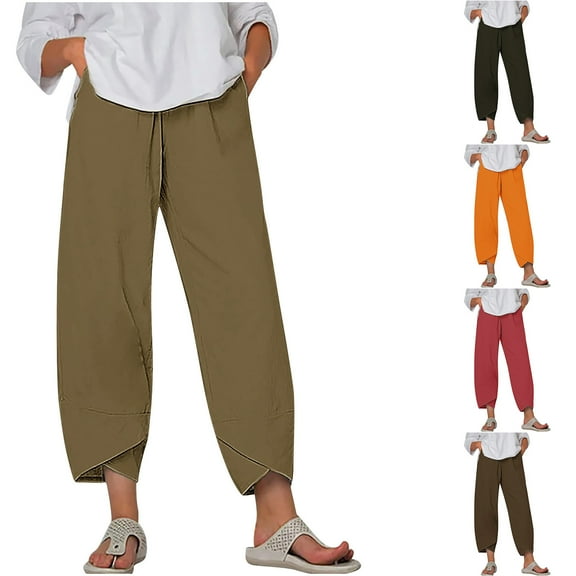 pstuiky Wide Leg Pants Woman, Solid Color Loose Long Palazzo Pants Trousers Trendy Gym Clothes Holiday Gifts Army Green L