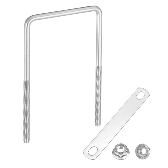 Uxcell M10 4-5/16 Inch Inner Wide Square U Bolts, 7-7/8 Inch Length 304 Stainless Steel U-Bolts with Flange Hexagon Nuts, Frame Plates for Trailer, Automotive, (110mm W x 200mm L)
