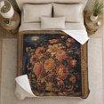 thumbnail image 5 of Dark moon floral vase peonies lilies gold border Flannel Blanket for bedroom reading nook living room romantic botanical Home Decor vintage elegant art Gift for her, 5 of 9