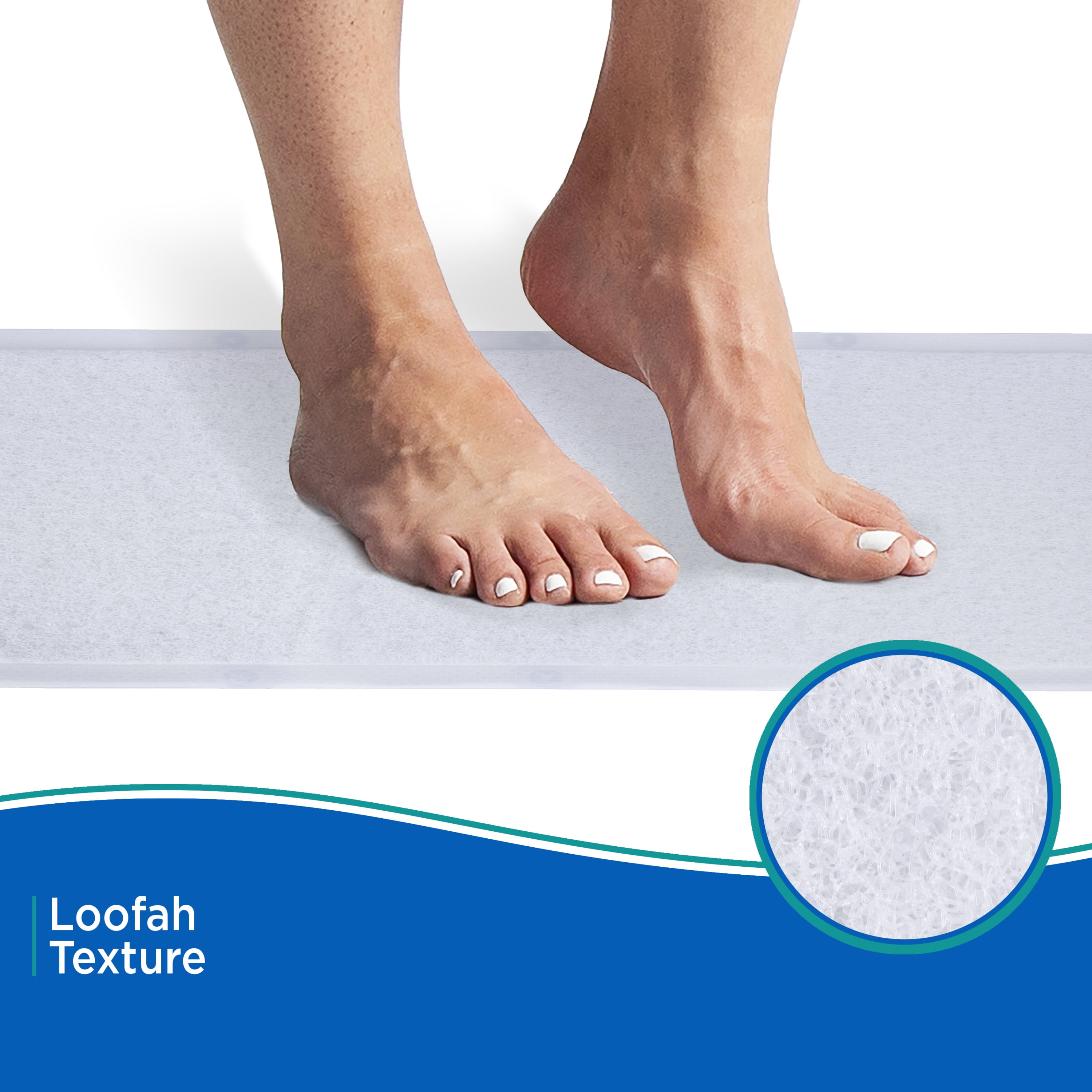 Kenney® Inside the Shower Vinyl Loofah Bath Mat with Suction Cups, 29" L x 17" W, Clear Frosted