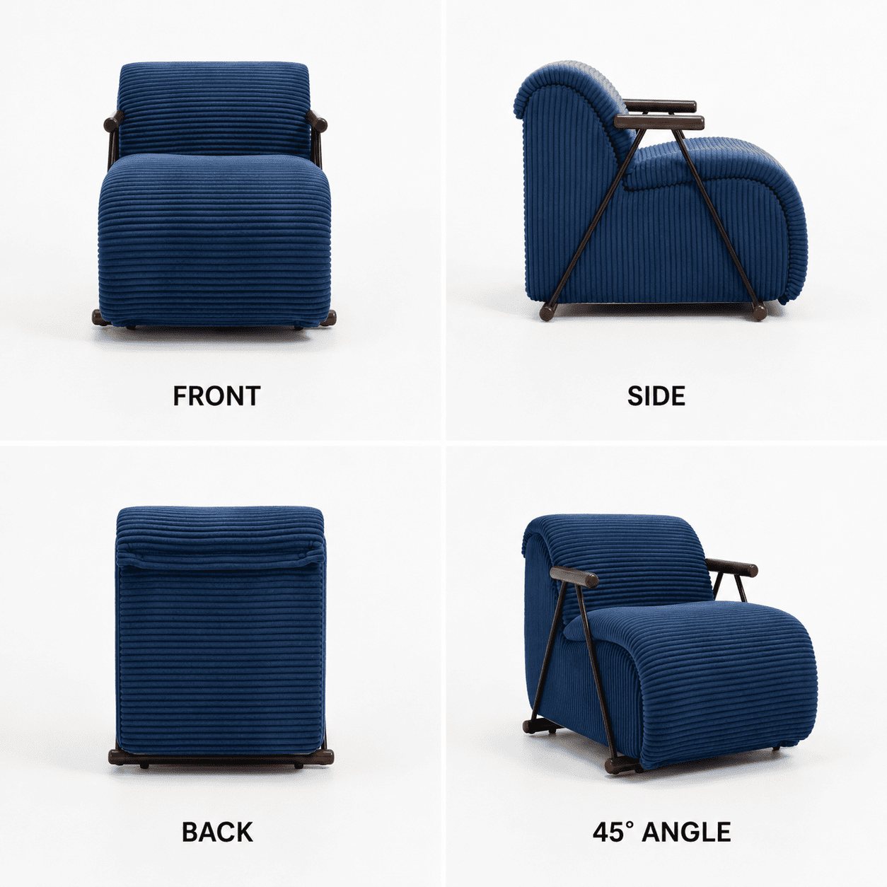 MOONMISS Corduroy Accent Chair, Upholstered Lounge Armchair with Solid Wood Armrests & Minimalist Metal Frame for Living Room, Bedroom,Navy Blue