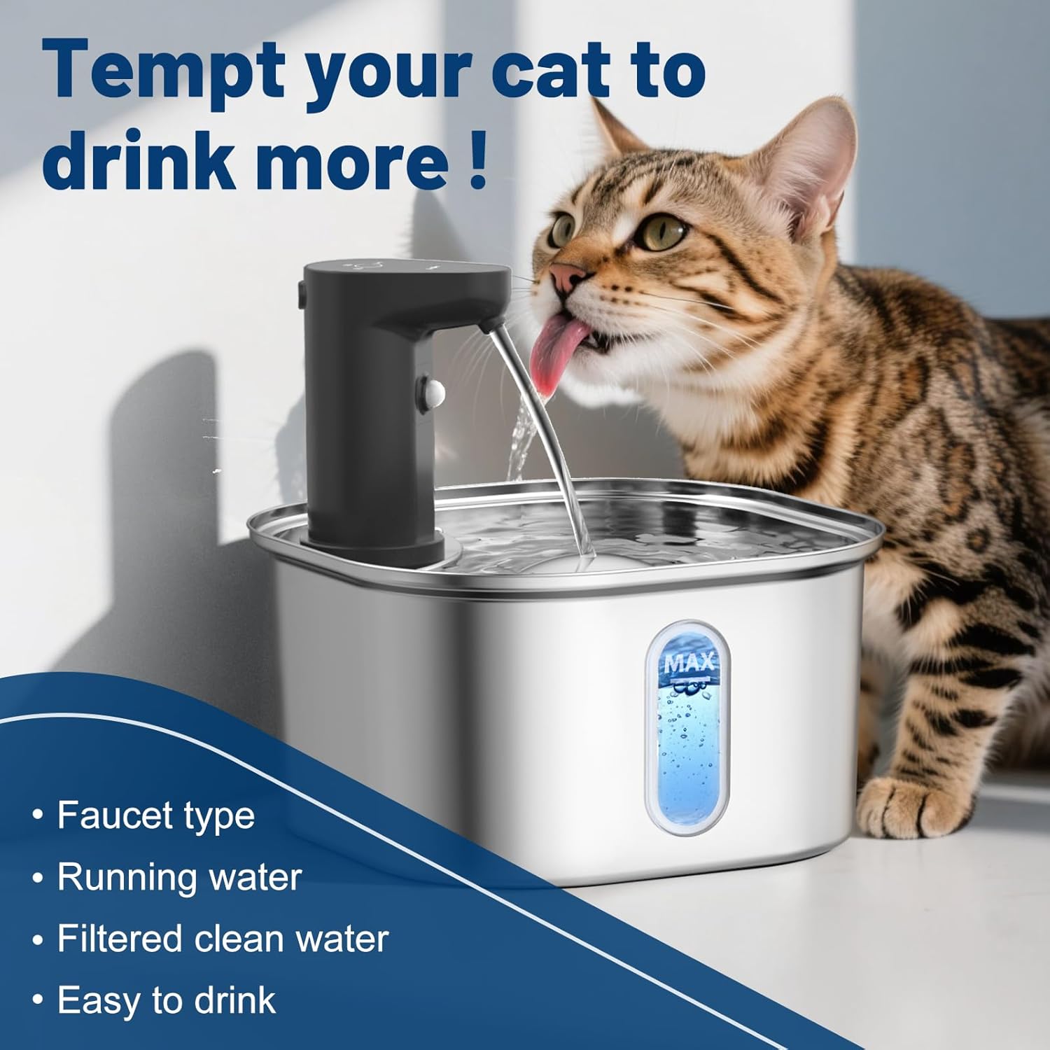 Stainless Steel Cat Water Fountain Cordless, 3.2L 108oz 5000mah Rechargeable Battery Operated Cat Water Fountain with Auto Shut-Off Pump Motion Sensor Pet Water Dispenser for Cats Indoor Outdoor