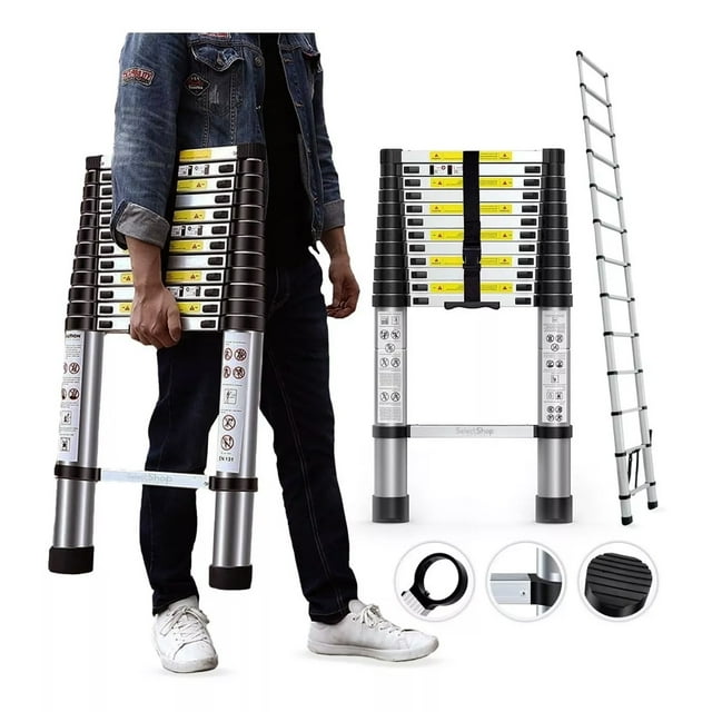 Escalera Telescópica SelectShop 13 Peldaños Ajustable Retráctil 3.8 M